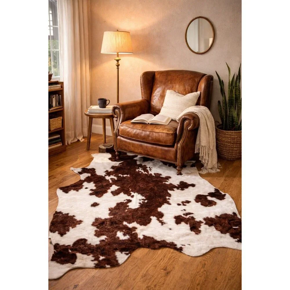 New Brown & White Medium Cowhide Rug Area Rug Cow Print Rug Room Decor 48